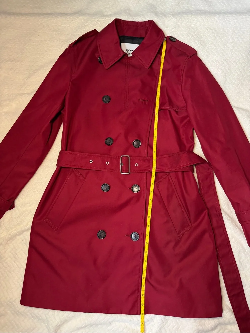 Coach Women's Deep Red Ruby Double-Breasted Trench Coat